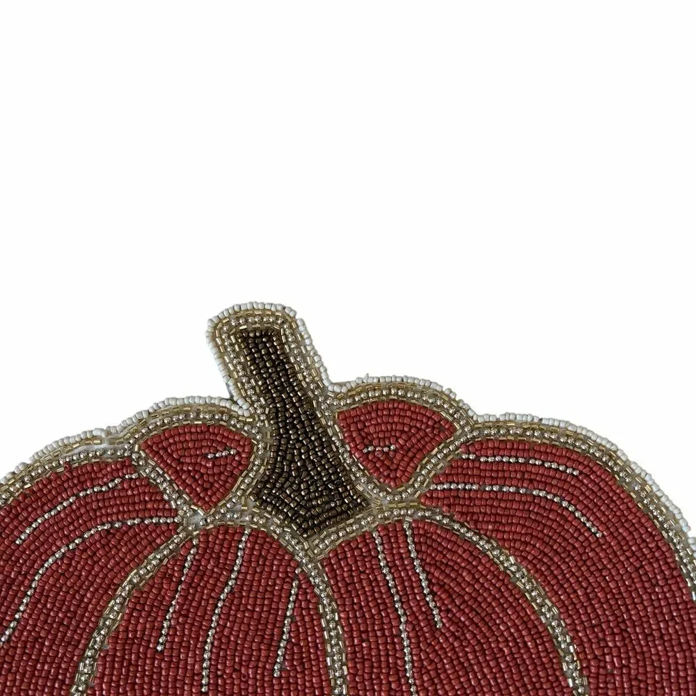 Tahari Home Pumpkin w/ Sunflower Beaded Placemat 13in Chic Fall Decor NEW